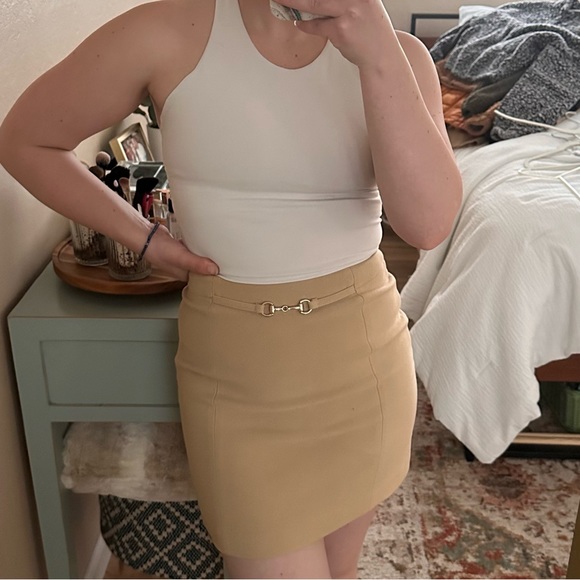 Preppy Tan Skirt with Buckle Accent - Picture 3 of 7